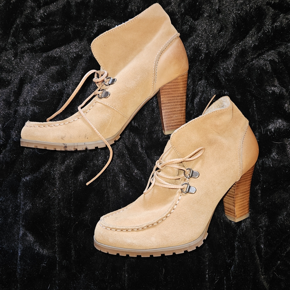 Audrey Brooke Camel Suede Heeled Boots